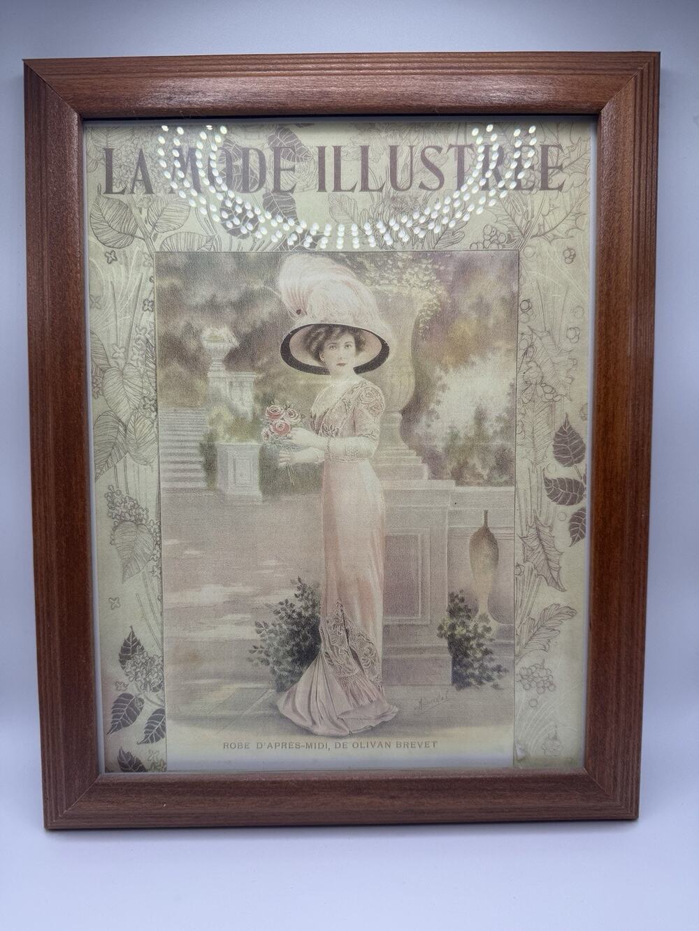 La Mode Illustree Wood Framed Matted Print Robe D’Apres French 12.75" x 10 "